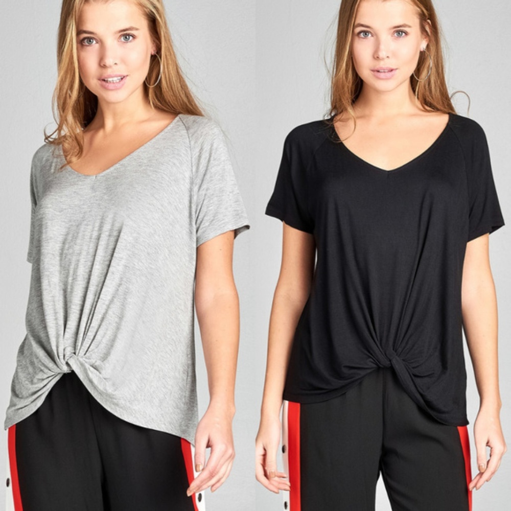 Twist Front Casual Tee / Top (PINK) - Picture 2 of 3